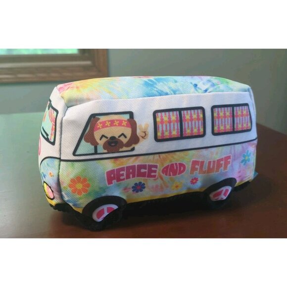 Bark Box Peace & Fluff Woofswaggin Hippie Bus Dog Toy M/L 20+lb Crinkle Squeaky - Picture 1 of 5